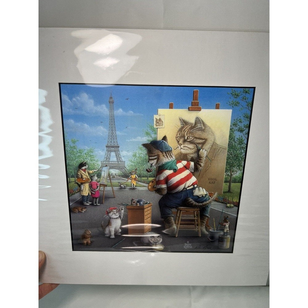 Don Roth Signed Lithograph Purrfect Paris Portrait Kool Kat Collection 12” x 12”